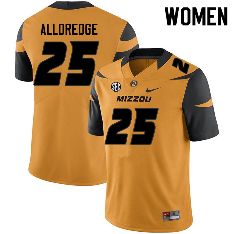 Women #25 Blaze Alldredge Missouri Tigers College Football Jerseys Sale-Yellow